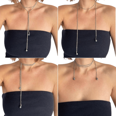 Long Stainless Steel Chain with Genuine Blue Freshwater Pearl Wrap Necklace