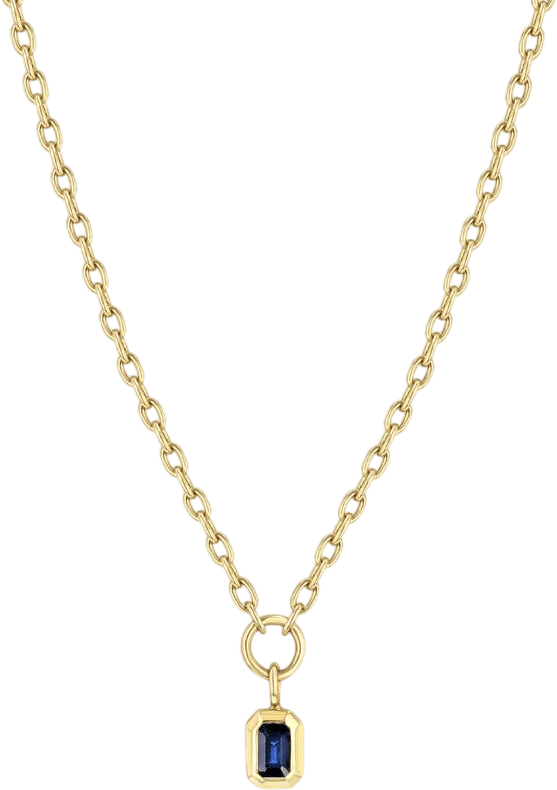 14k Emerald Cut Blue Sapphire Pendant Necklace