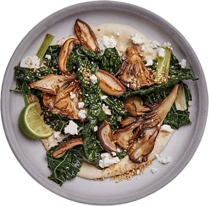 Crispy Mushrooms With Creamy White Beans and Kale