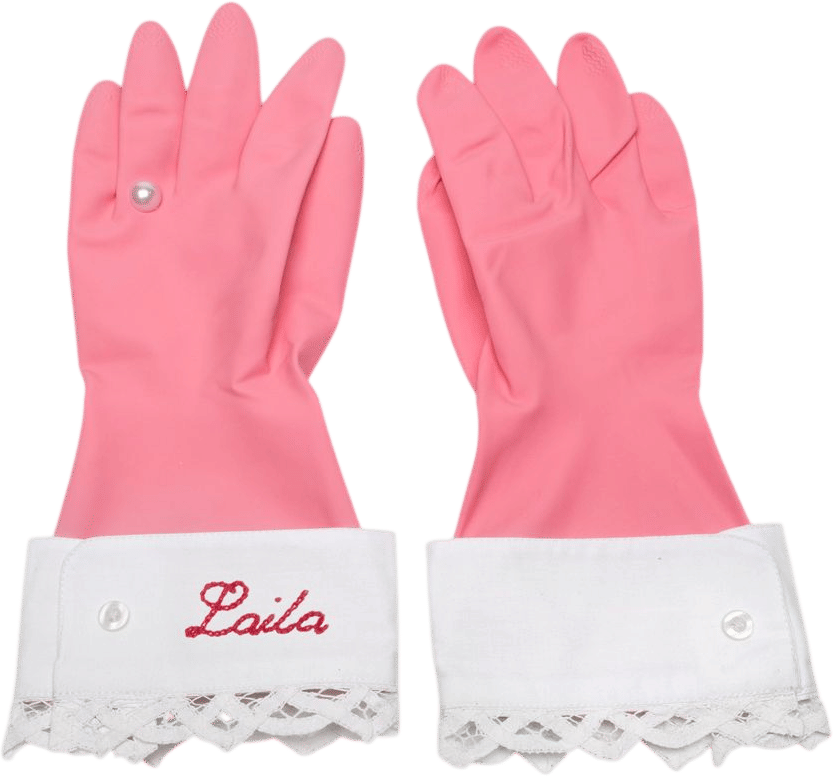 Personalized Lace & Pearl Rubber Gloves, Pink