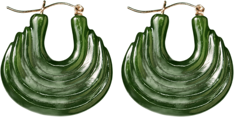 Jade Carved Gong Hoop Earring