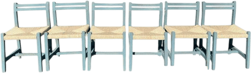 Mexican Wood and Rush Seat Folk Art Chairs