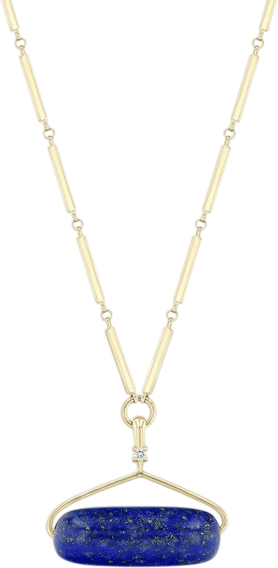 14k Lapis Roller Bead Pendant Gold Linked Bar Necklace