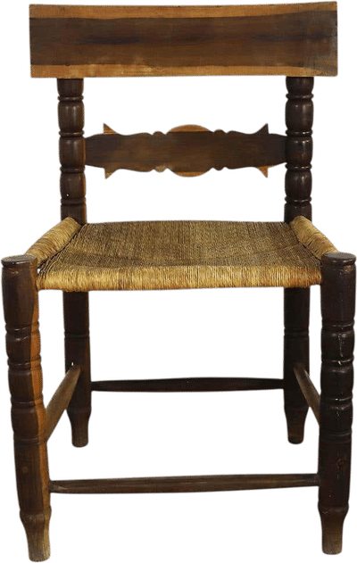 Antique Mexican Chair with Woven Straw Seat
