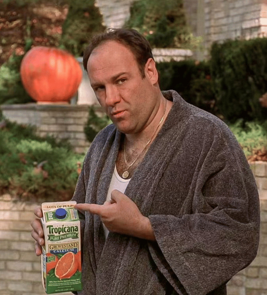 Halloween costume idea: Tony Soprano + his orange juice