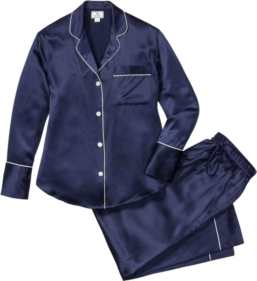 Petite Plume Women's Silk Pajama Set in Navy