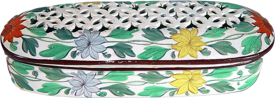 Antique Bristol Pearlware Covered Botanical Tooth Brush Holder Box