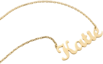 A nameplate necklace with a pet’s name