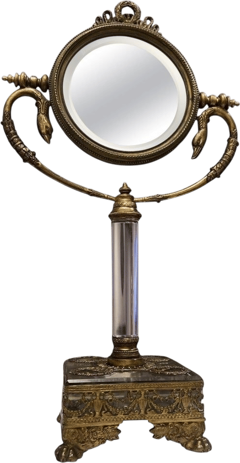 Neoclassical Gilt Bronze & Glass Vanity Mirror w/ Swan Supports