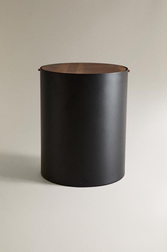 Metal Bathroom Bin with Wooden Lid