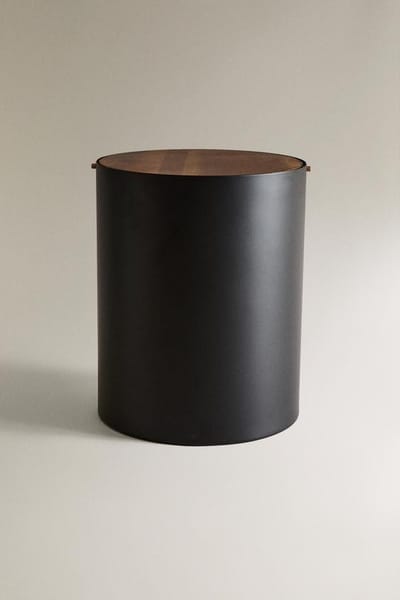 Metal Bathroom Bin with Wooden Lid