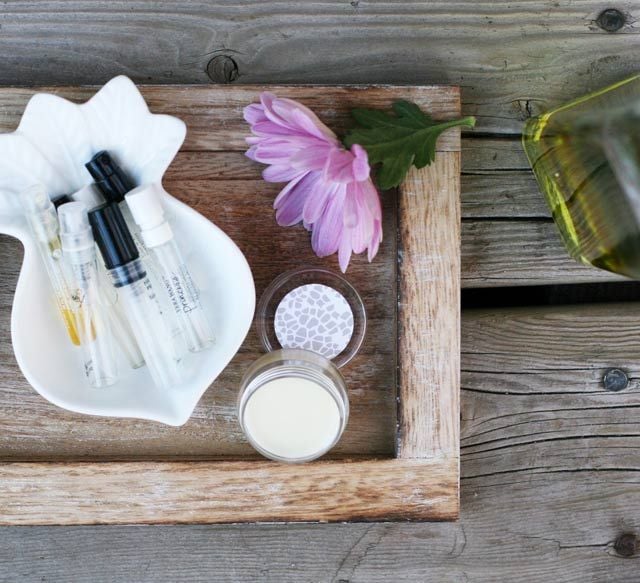 A dish with perfume samples