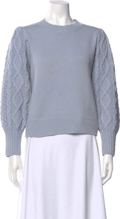 Wool Cable-Knit Sleeve Crew Neck Sweater