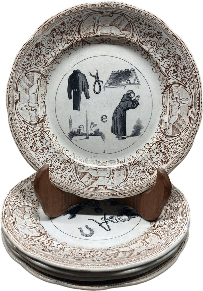 Set of 5 Antique Rebus Plates, 19th Century