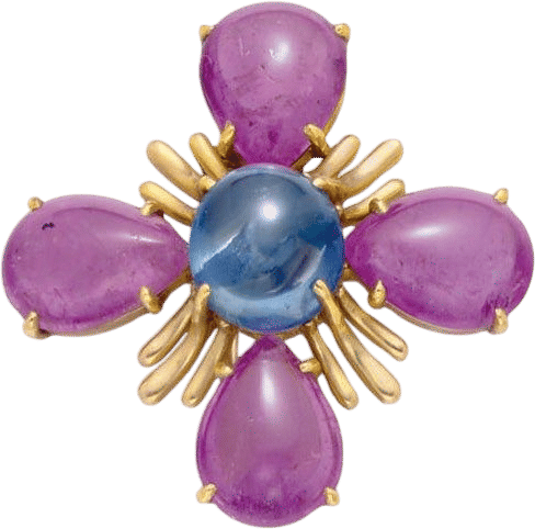 Pink Tourmaline, Sapphire and Gold Flower Brooch