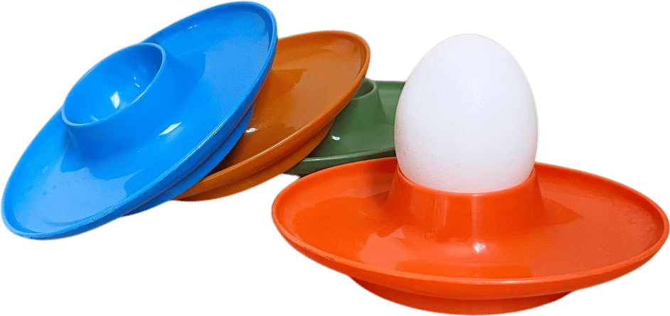 Set of 4 Mid Mod 60s Melamine Egg Cups / Mid Century Era Plastic Stackable Cuties in 4 MCM Colors/ Unique Egg Holder Dishes