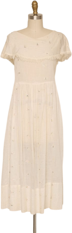 Late 30s Cotton Floral Embroidery Dress | Khata Space