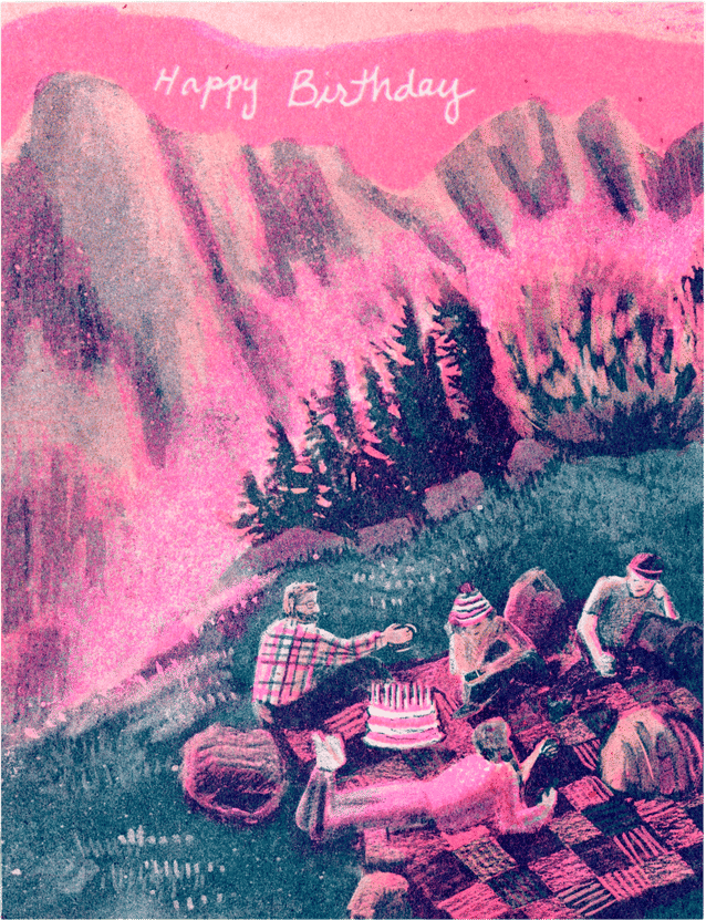 Birthday Picnic Risograph Card | Heartell Press