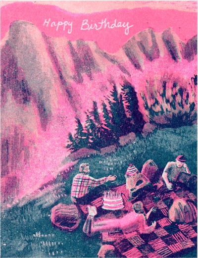 Birthday Picnic Risograph Card