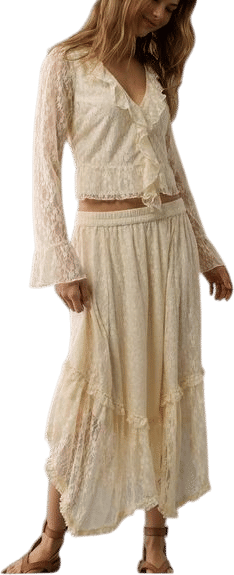 Cream Tie Front Maxi Skirt