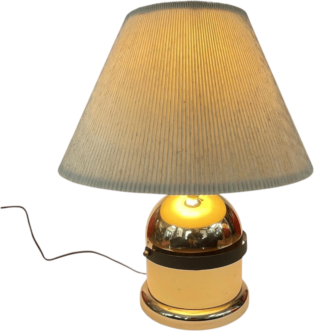 Vintage Brass Dome Table Lamp with Pleated Shade