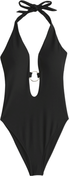 Crescent Detail Halter One-Piece Swimsuit