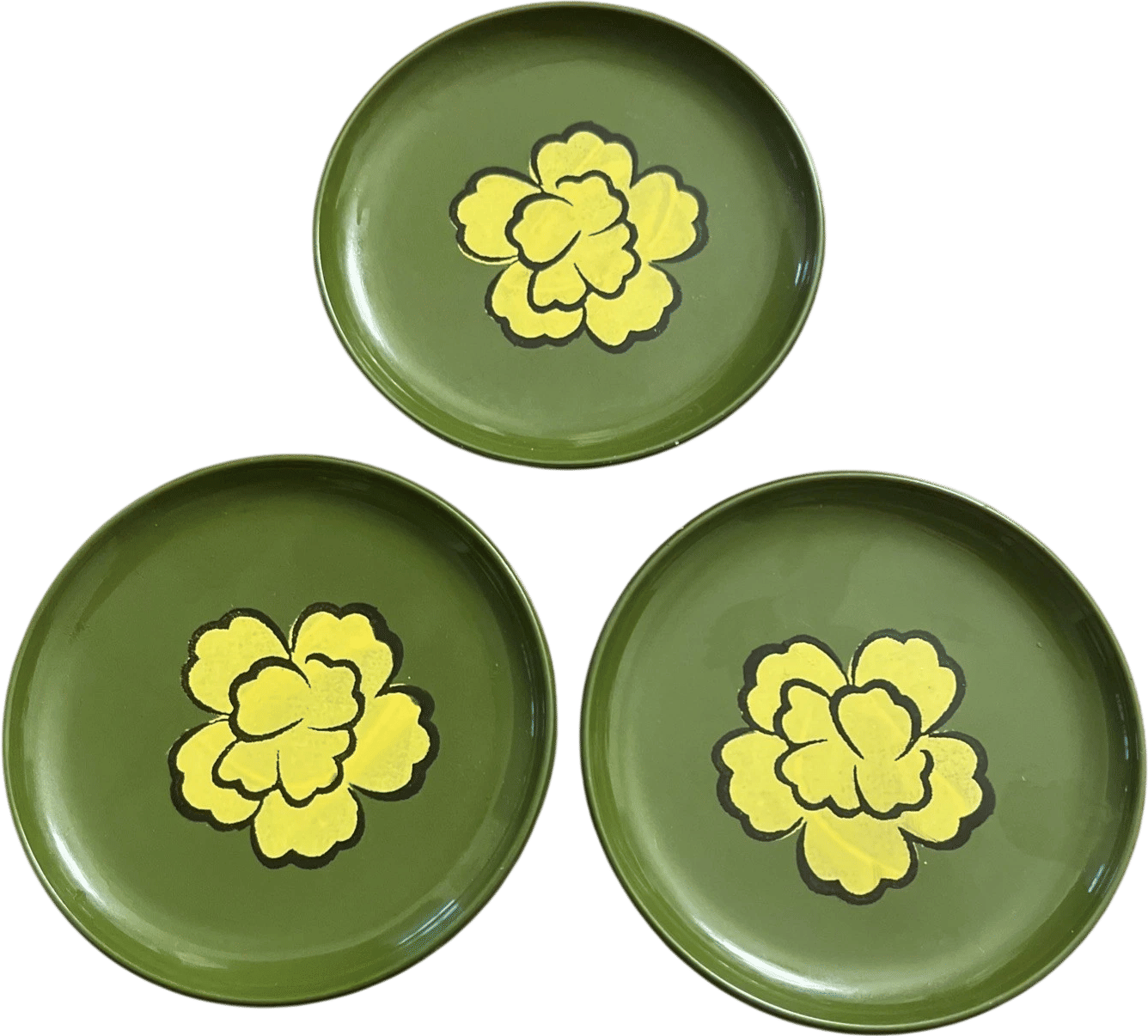 3 Vintage Midcentury MCM Groovy Flower Power Lacquerware Coasters 60s 70s