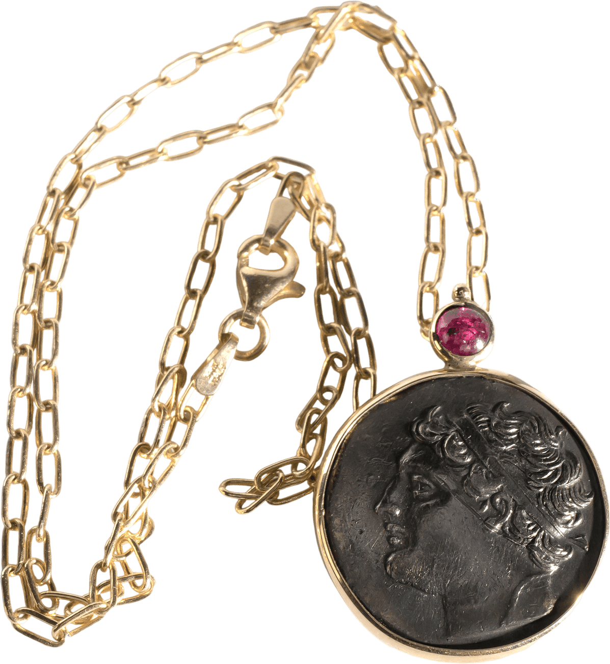 Ruby Cabochon and Ancient Coin Necklace