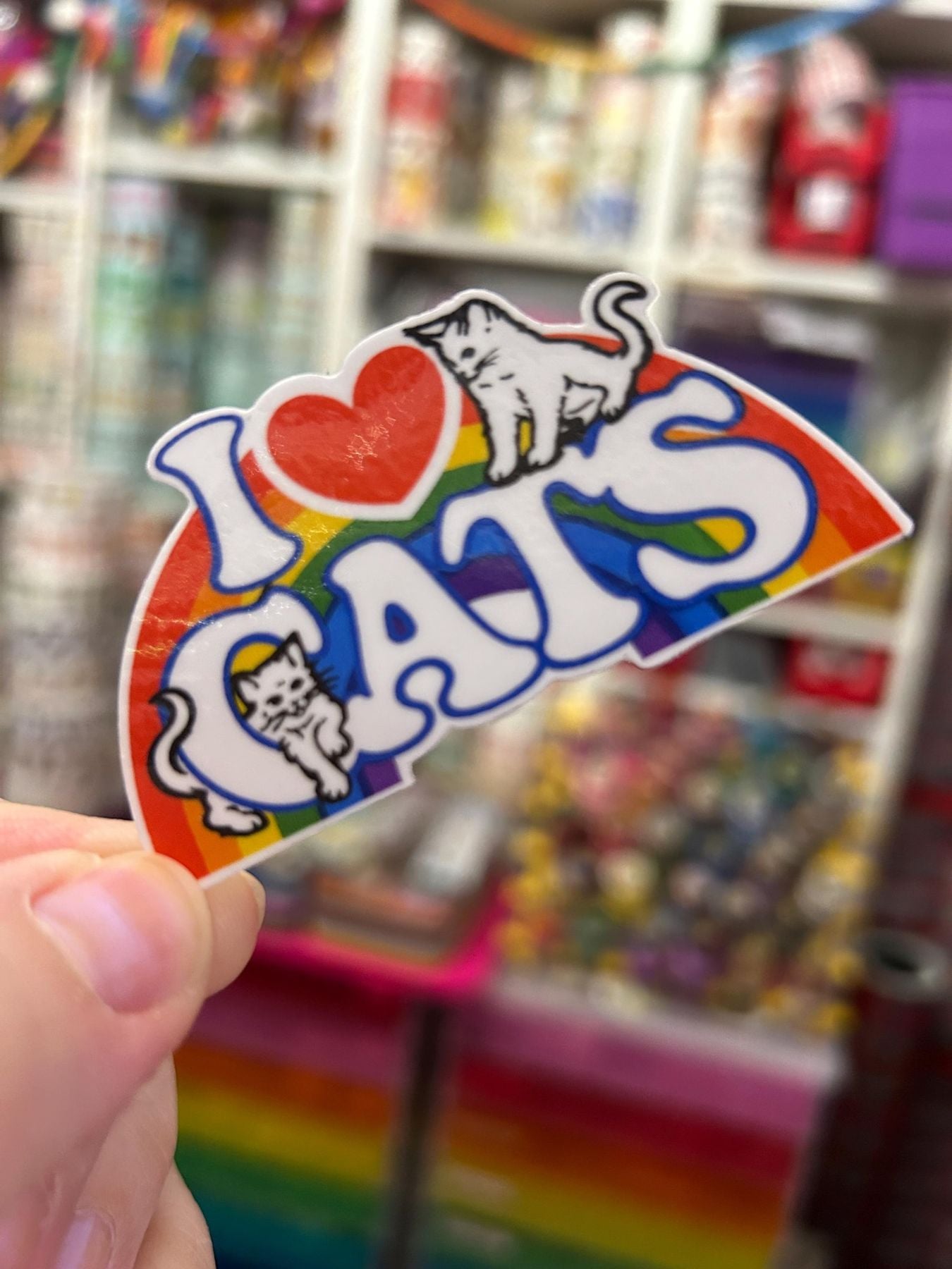 Retro Rainbow I Love Cats Sticker