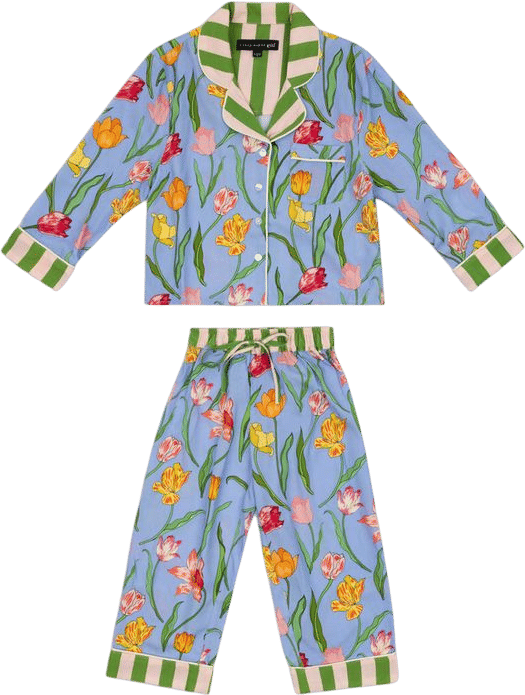 Kids Pajama Set in Blue Tulips