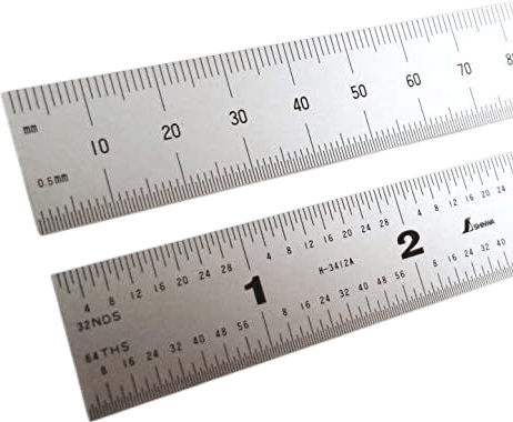 Shinwa 12" 300 mm English Metric Rigid (1.250 wide x .040 thick) Zero Glare Satin Chrome Stainless Steel E/M Machinist Engineer Ruler/Rule with Graduations in 1/64, 1/32, mm and .5mm Model H-3412C