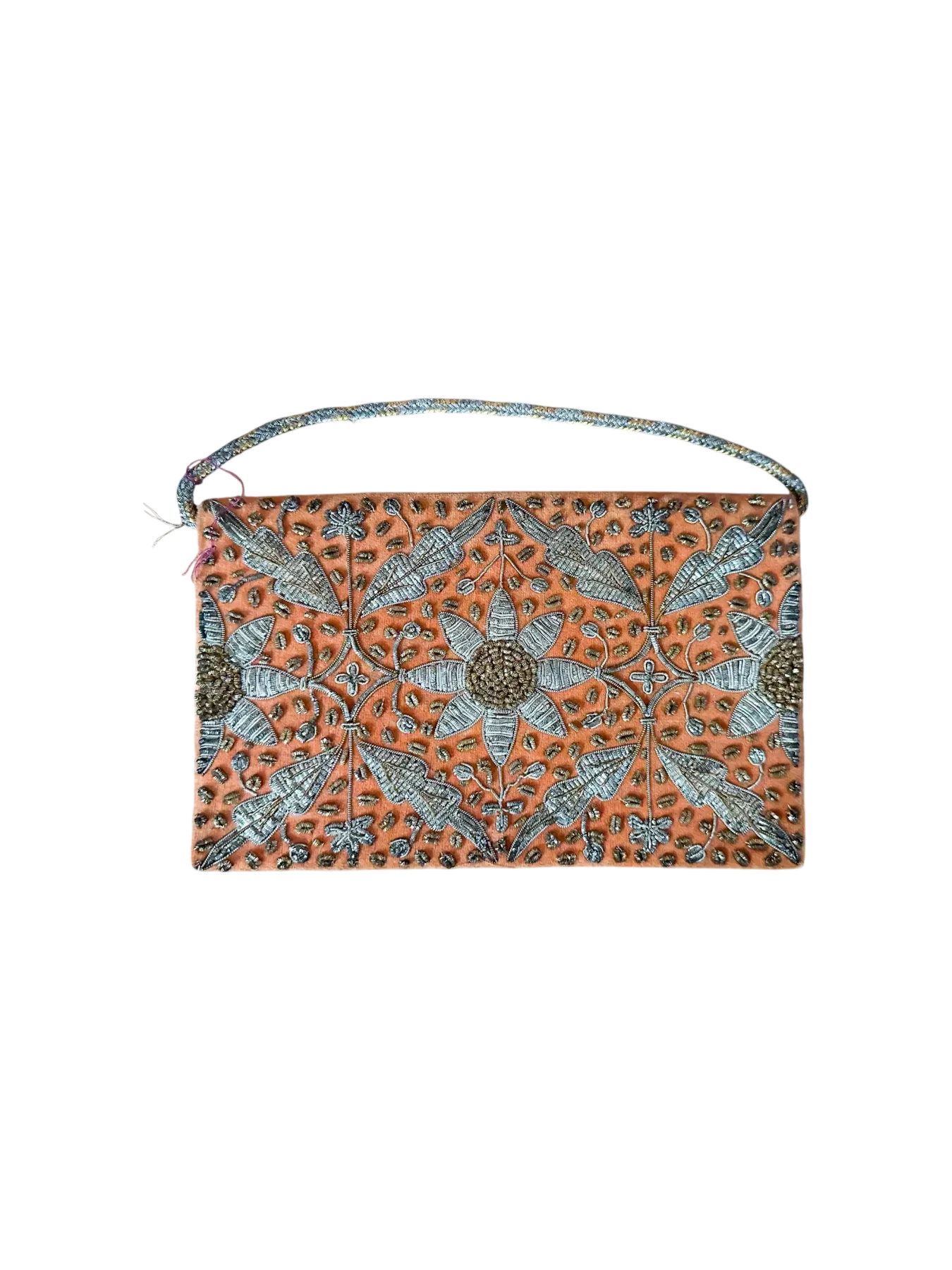 1960s Copper Velvet Floral Beaded Box Purse