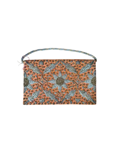 1960s Copper Velvet Floral Beaded Box Purse