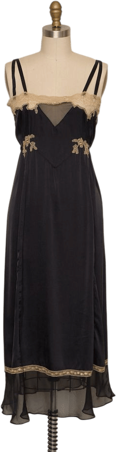 Antique Black Silk and Lace Slip | Khata Space