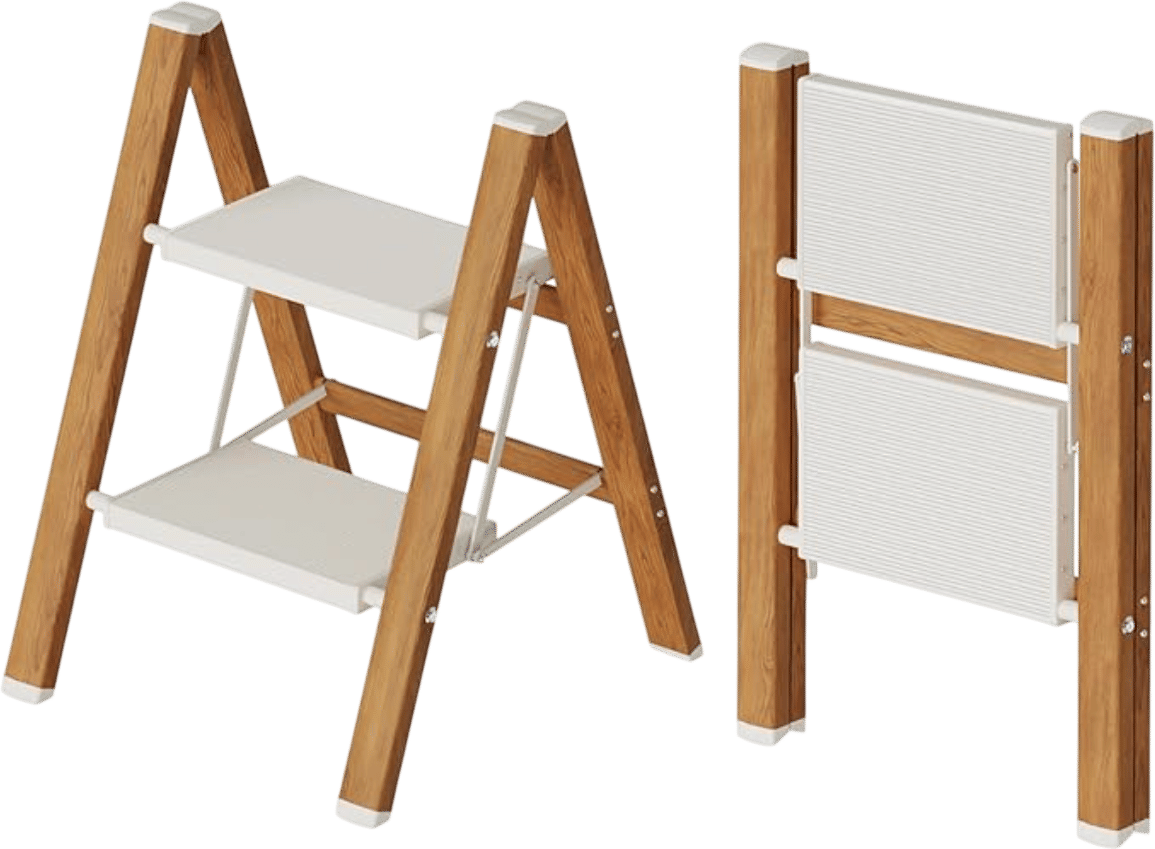 Aluminum and Wood Foldable Step Ladder
