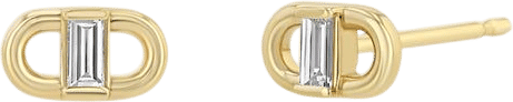 14k Baguette Diamond Open Link Stud Earrings