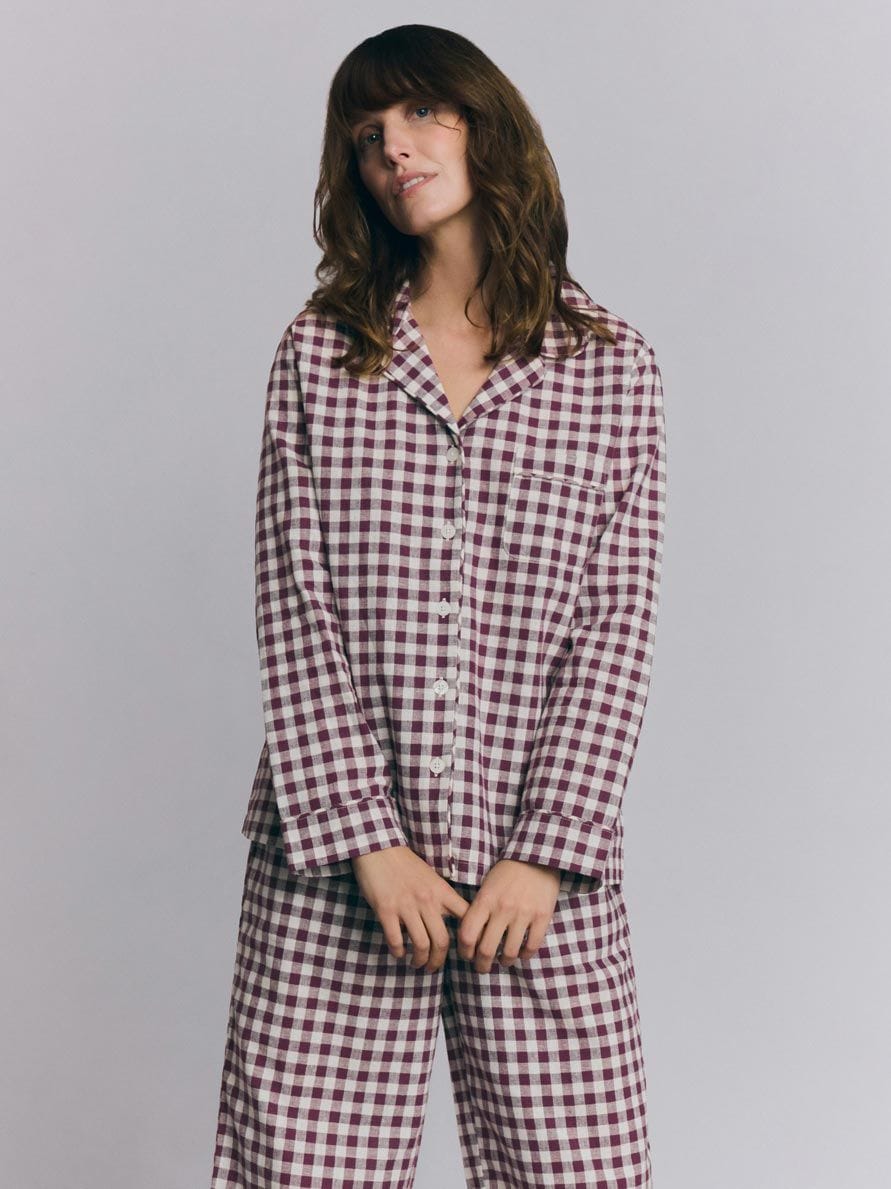 Piglet in Bed Berry Gingham Pyjama Trouser Set