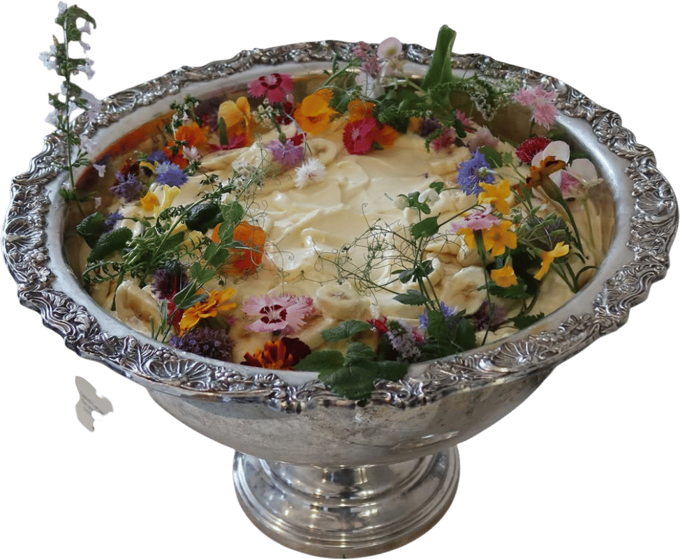 Dessert in a Vintage Silver Bowl