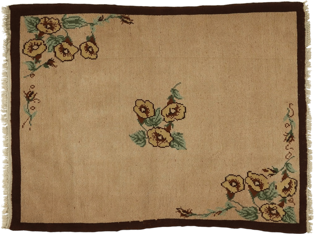 Vintage Floral Rug with Dark Brown Border