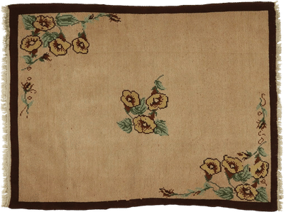 Vintage Floral Rug with Dark Brown Border