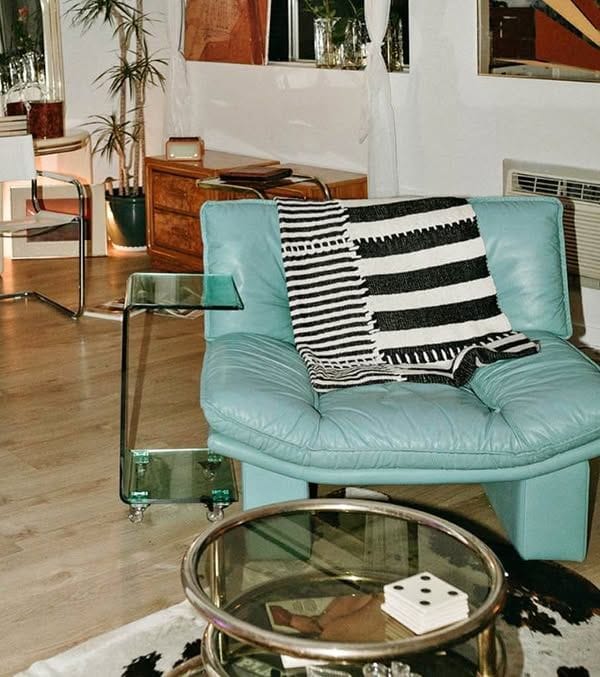Vintage Italian Blue Leather Lounge Chair