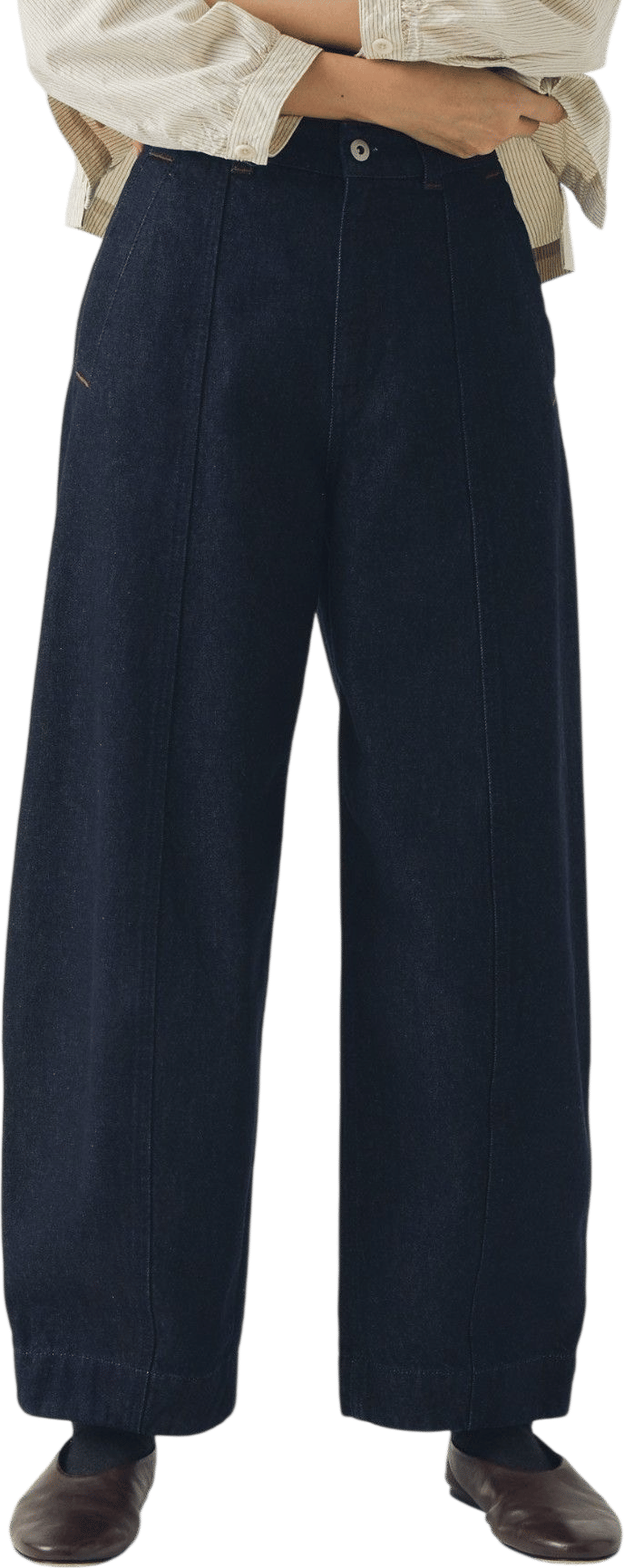wide dark denim pants