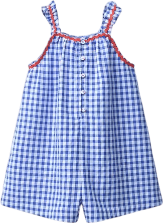 Gingham Wave Trim Short Jumpsuit