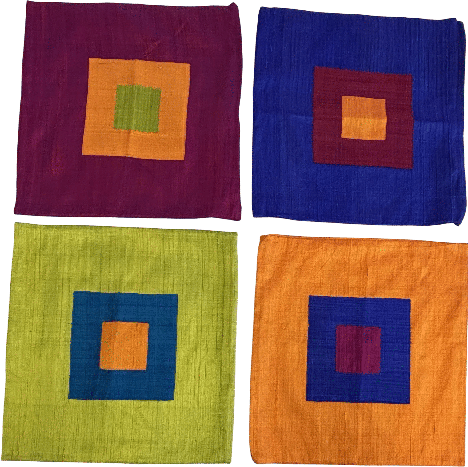 Set of 4 Raw Silk Geometric Throw Pillow Covers