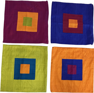 Set of 4 Raw Silk Geometric Throw Pillow Covers