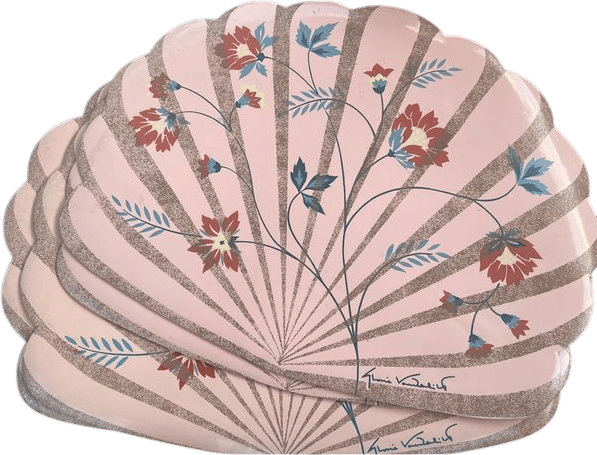 Vintage 80s Gloria Vanderbilt Pink Fan Shell Shaped with Flowers Vinyl Placemats Set of Four