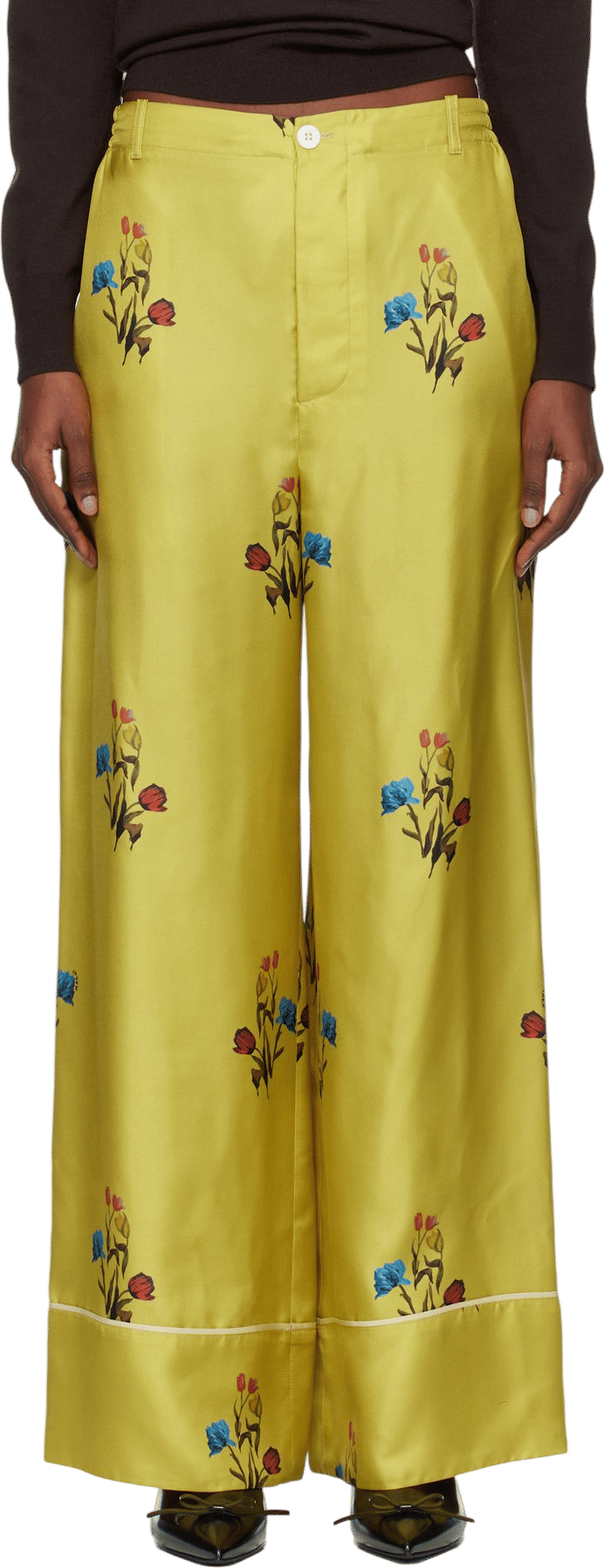 Marni Yellow Silk Twill Trousers