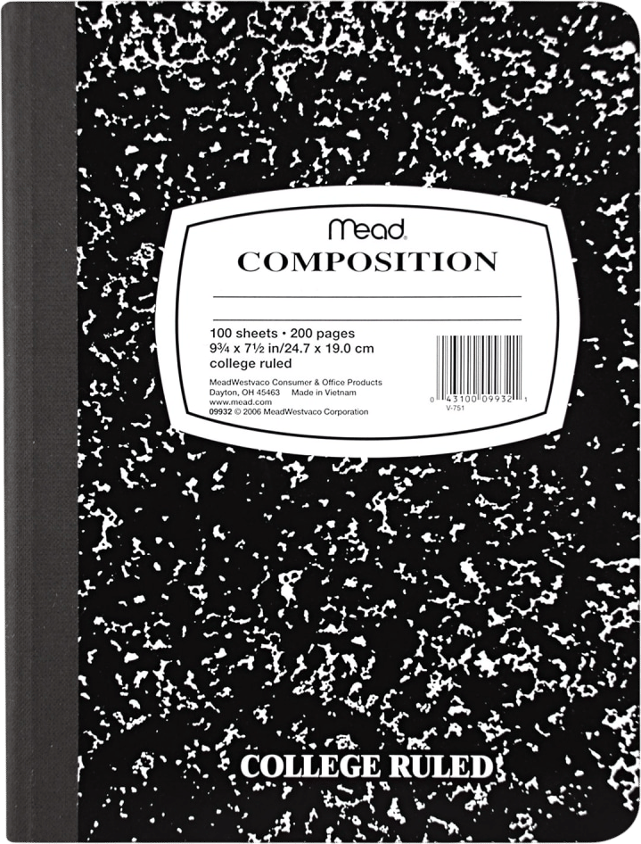 Mead Composition Book, 7-1/2" x 9-3/4", 100 Sheets, Black Marble