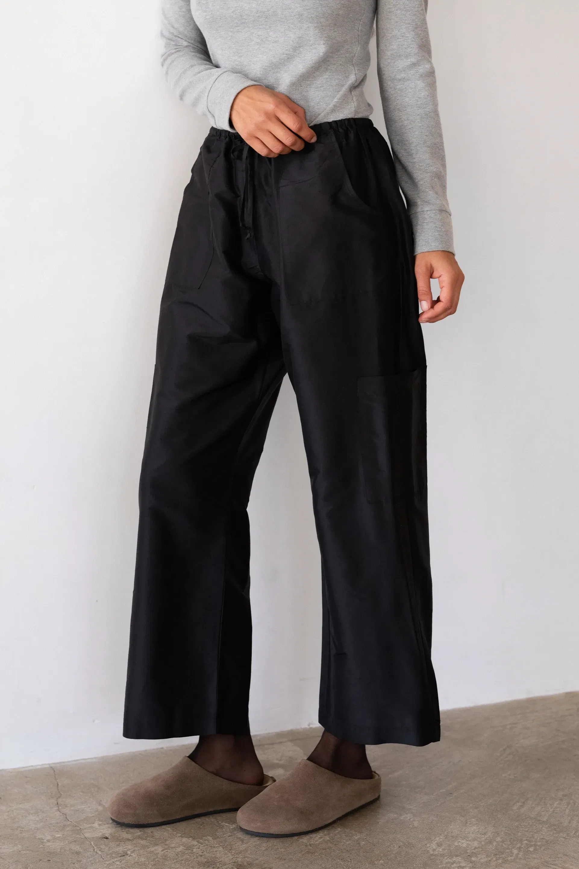 The Taffeta Drawstring Cargo Pant in Jet
