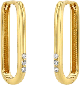 14k 3 Diamond Large Oval Hoop Earrings